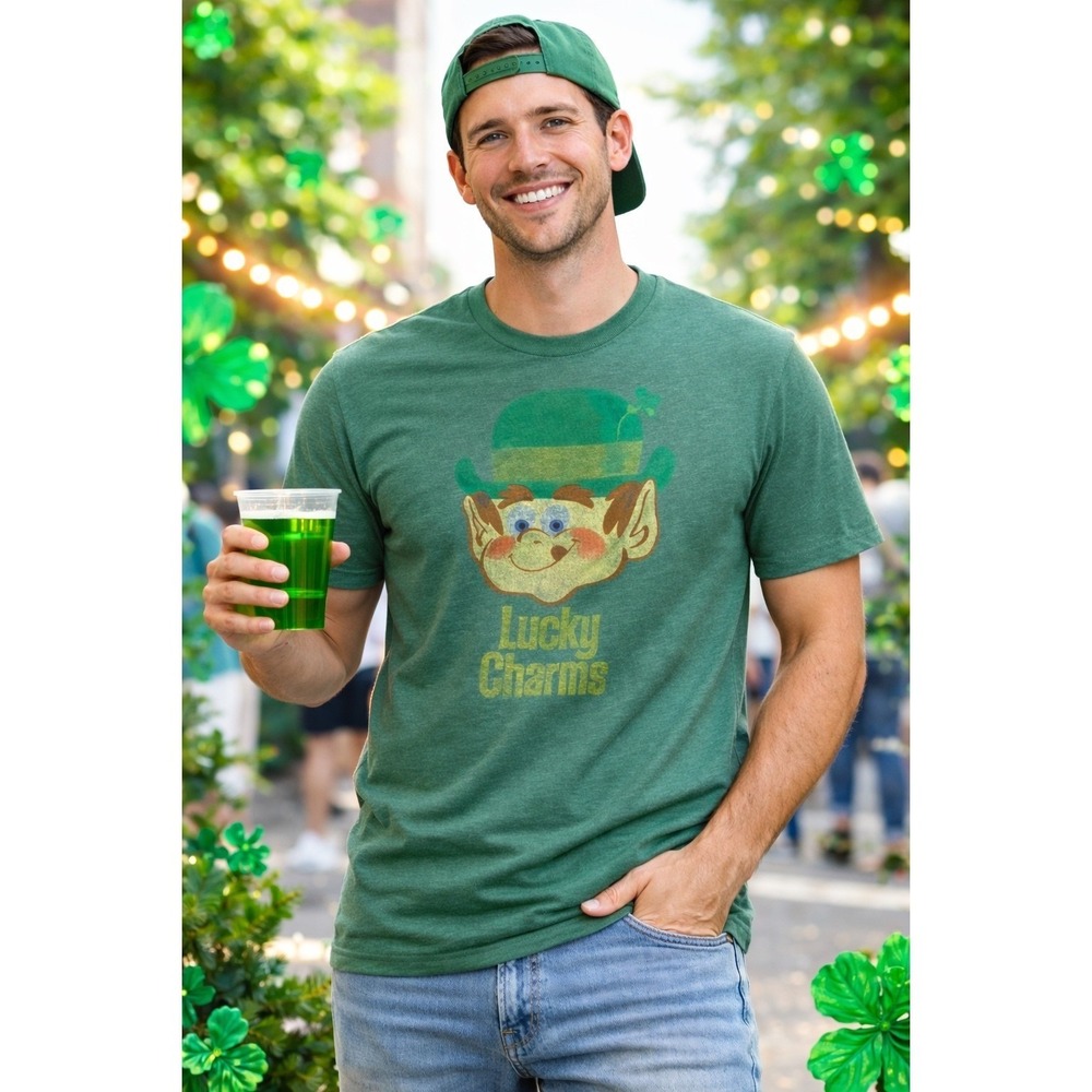 Fun Lucky Charms Leprechaun Tee Vintage Look Green Shirt Soft Sz L